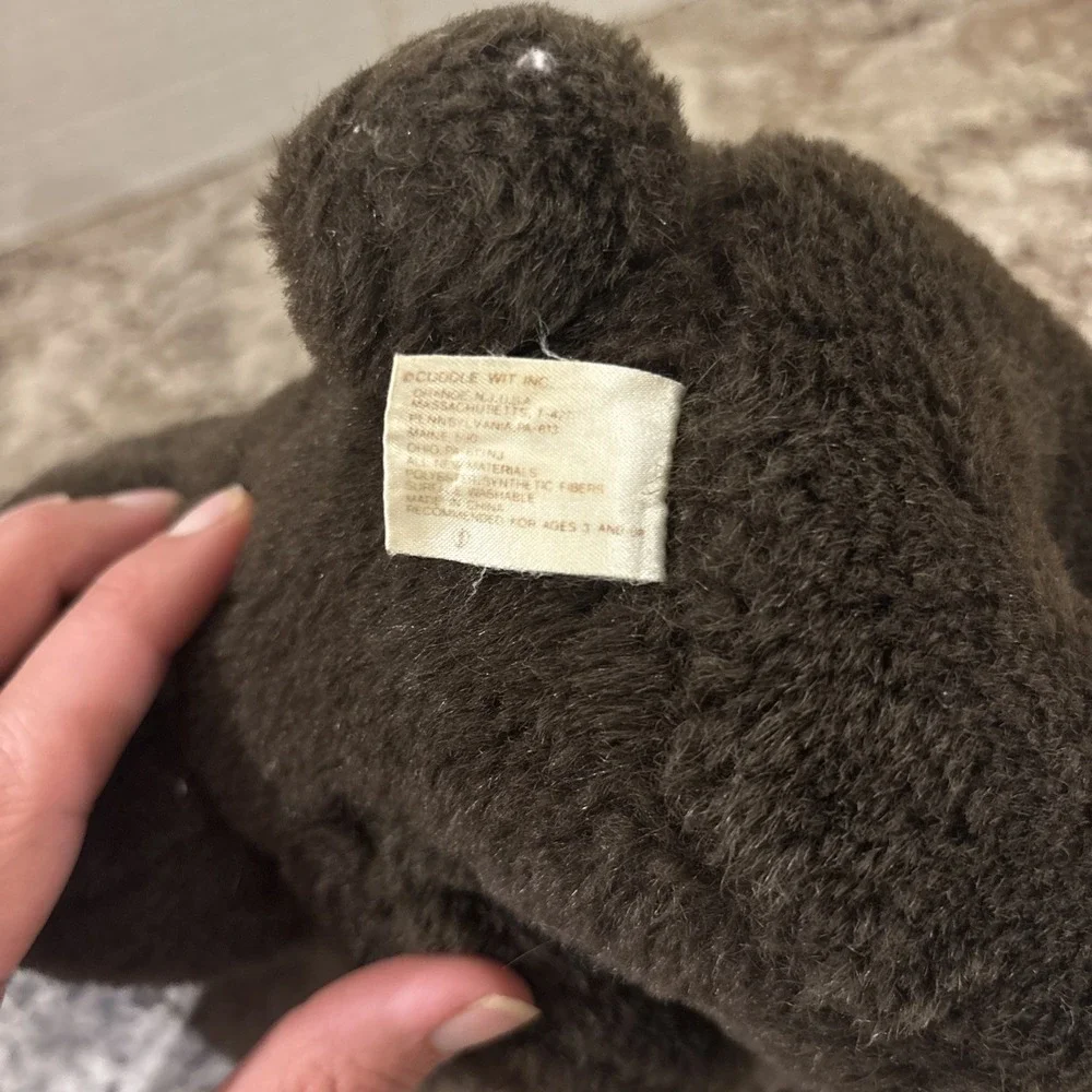 Vintage Cuddle Wit Dark Brown Teddy Bear Plush Toy 1996 Stuffed Bear Plaid Tye